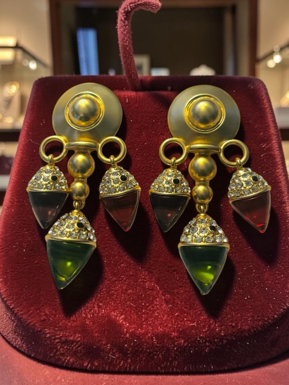 Catwalk Jon Gold-Tone Colorful Drop Clip-on Earrings
